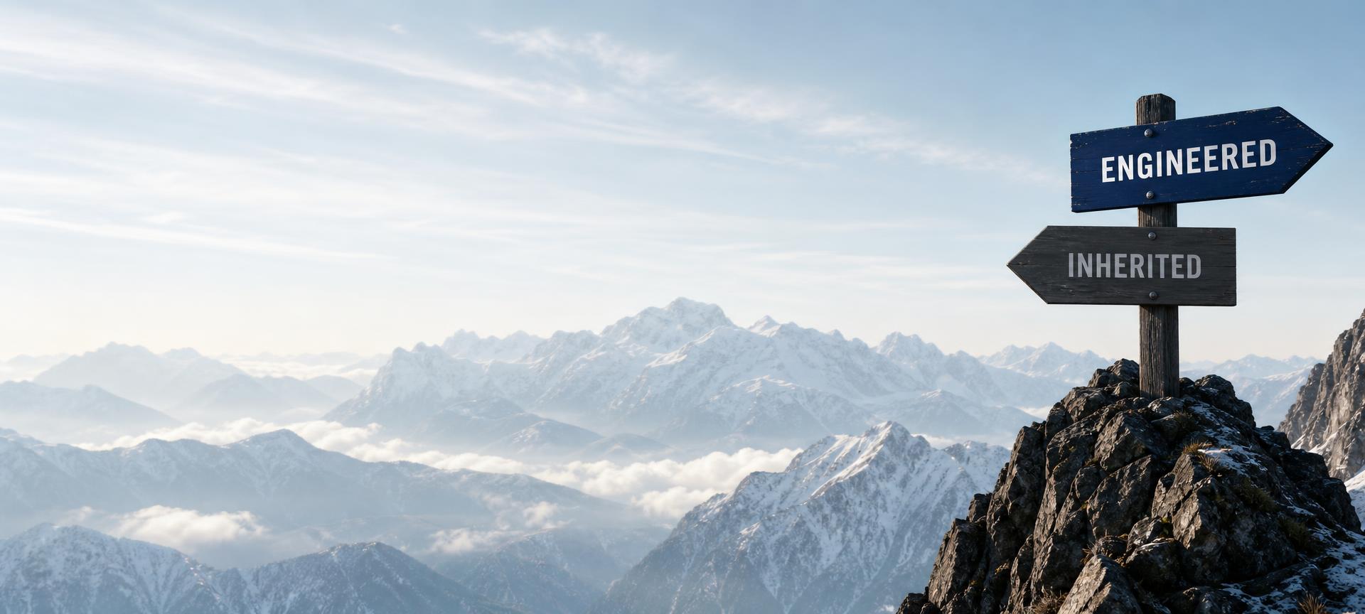 Mountain decision path with signs pointing toward engineered and inherited